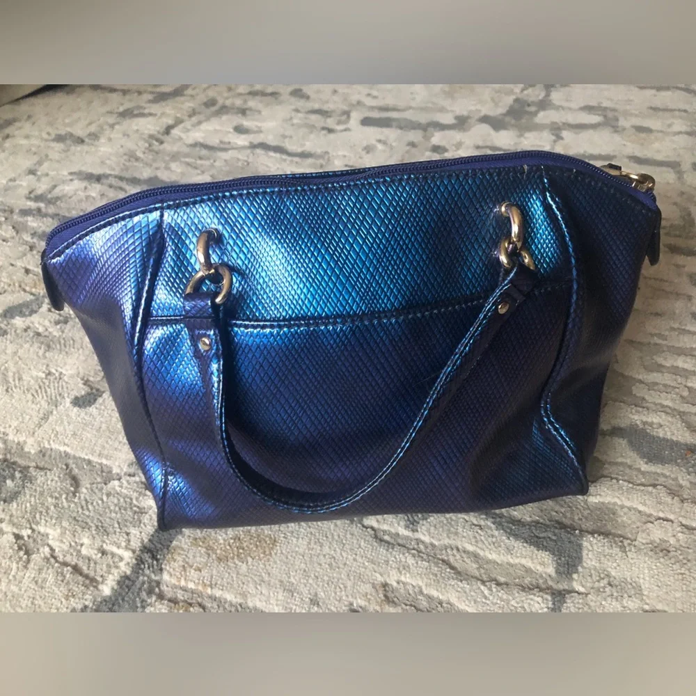 Juicy Couture Metallic Iridescent Blu & purple Satchel with Gold Plaque